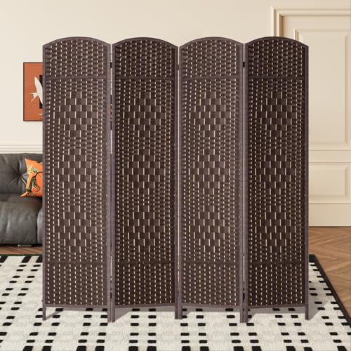 6ft 4-Panel Folding Room Divider, Hand-Woven Brown Privacy Screen