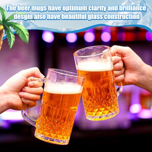 32 oz Glass Beer Mugs with Handles - Set of 6 Heavy Duty Beer Steins
