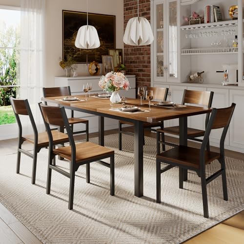 7-Piece Extendable Dining Table Set with 6 Chairs, Walnut Wood Finish