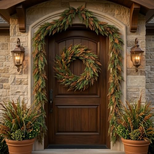 6ft Pre-Lit Artificial Norfolk Pine Fall Garland with Warm LED Timer Lights