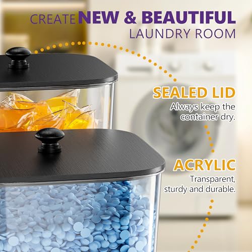 4-Piece Laundry Room Organization Container Set with Black Wooden Lids