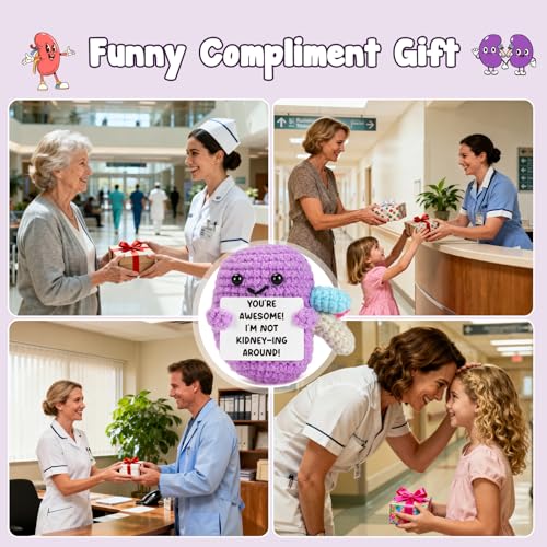 Handmade Crochet Kidney Plushie with You’re Awesome Sign Nurse Gift