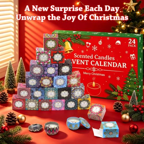 24-Day Scented Candle Advent Calendar – 100% Natural Soy Wax Countdown Set