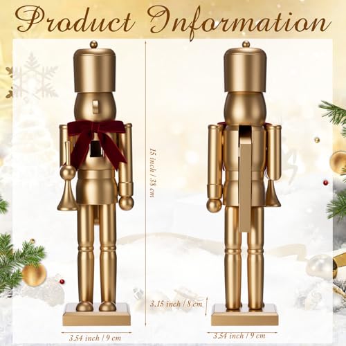 15-Inch Gold Wooden Christmas Nutcracker Figurine - Trumpet Decor