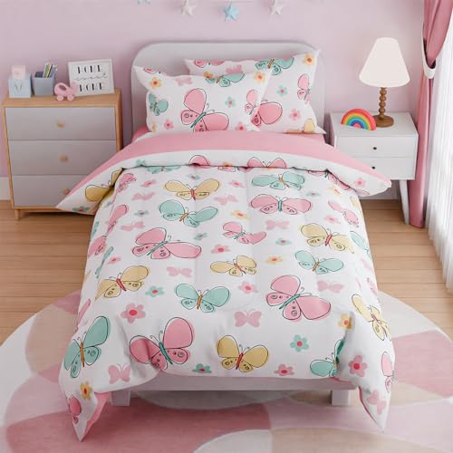 Butterfly Twin Bedding Set for Girls, 3-Piece Ultra Soft Microfiber Comforter