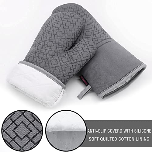 6-Piece Heat-Resistant Oven Mitts, Pot Holders, and Kitchen Towel Set - Grey
