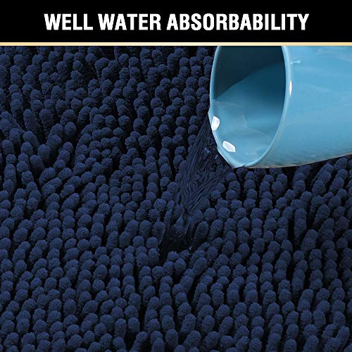 H.VERSAILTEX Navy Blue Chenille Bath Rug 17" x 24" Non-Slip Absorbent Mat