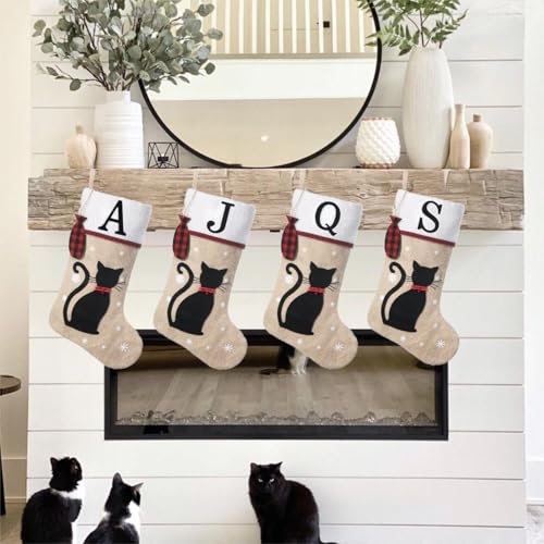 Personalized 20-Inch Cat Christmas Stocking with Wood Fish Ornament