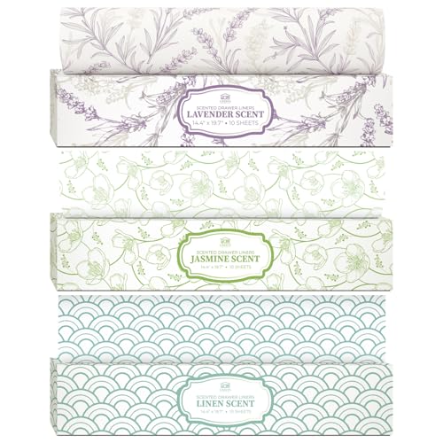 Linda's Essentials Scented Drawer Liners - Lavender, Jasmine & Linen, 30 Large Sheets