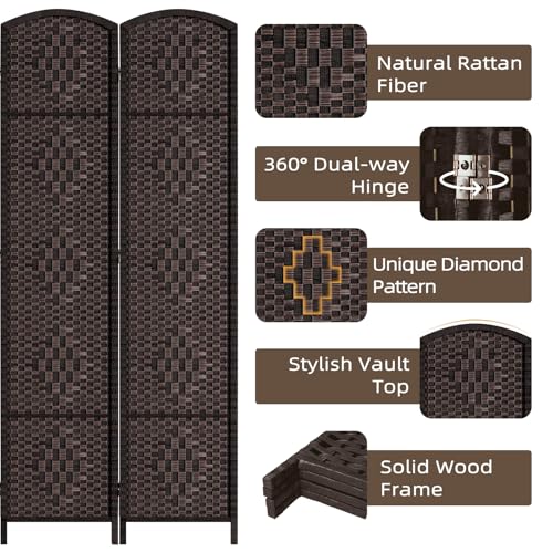 8-Panel Room Divider, 6ft Tall Folding Privacy Screen in Dark Mocha