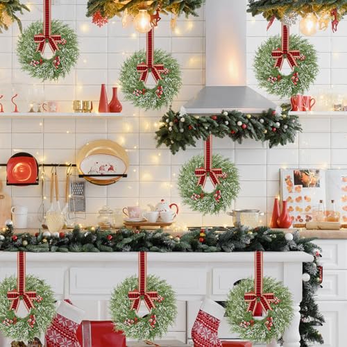 Waipfaru 18 Pcs Small Christmas Wreaths for Windows & Kitchen Cabinets, Holiday Decor - Red & Green