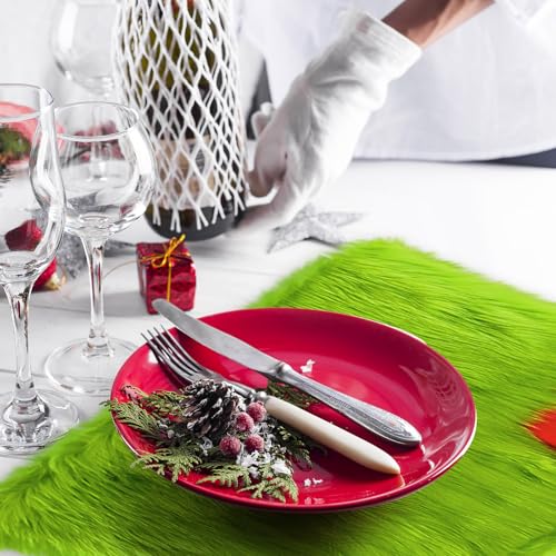 Christmas Lime Green Faux Fur Table Runner and Placemats Set - Holiday Decor