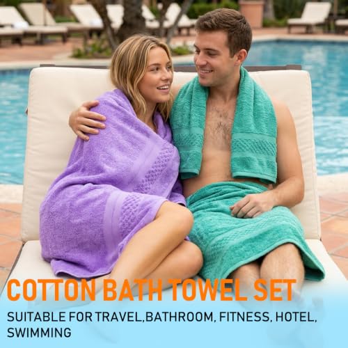 Soft Cotton Bath Towel Set - 22-Piece Absorbent Bathroom Towels in Purple