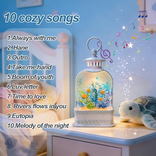 Ocean Themed Musical Snow Globe Lantern with Swirling Glitter and Seahorse