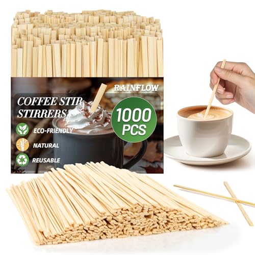 Rainflow Eco-Friendly Coffee Stir Sticks 1000 Pack - Biodegradable 5.5 Inch