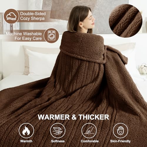 Full Size Electric Heated Blanket - Soft Sherpa, 6 Heat Levels, 10H Timer
