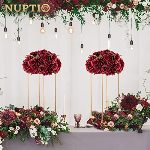 NUPTIO Burgundy Flower Balls 15.7in, 2-Pack Large Table Centerpieces