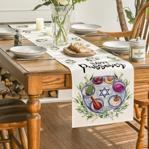Artoid Mode Seder Plate Flower Happy Passover Table Runner 13x72
