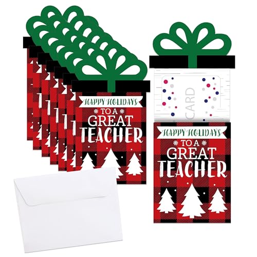 Big Dot of Happiness Plaid Teacher Appreciation Card Holders Set of 8, 4 x 5.5 inches – Holiday Gift Card & Cash Holders for Teachers