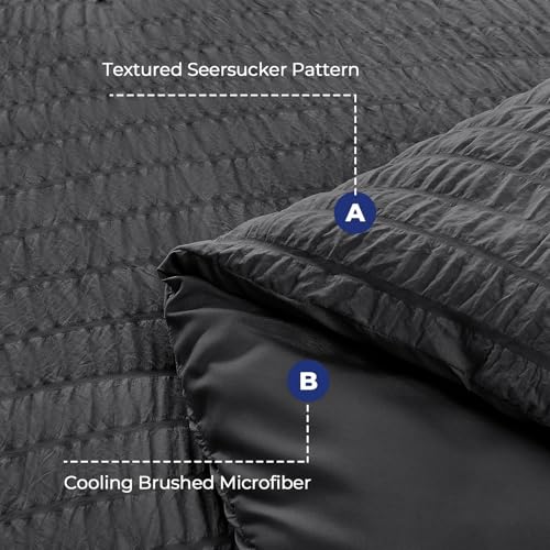 HYMOKEGE Queen Seersucker Comforter Set 7-Piece Bed in a Bag Dark Grey