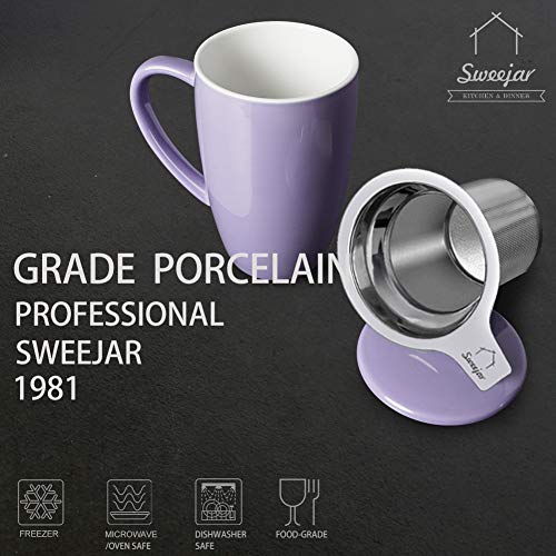 Sweejar 16oz Porcelain Tea Infuser Mug with Lid - Purple, Dishwasher Safe
