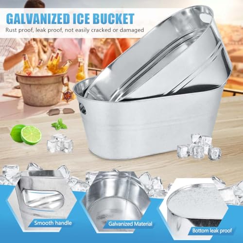 Galvanized Metal Ice Buckets, 4-Gallon Beverage Tubs with Handles (4 Pack)
