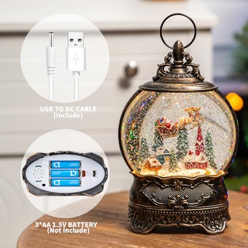 Christmas Snow Globe Lantern with Music, Timer & Swirling Glitter
