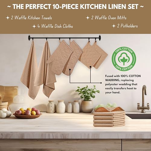 10-Piece Cotton Kitchen Set: Oven Mitts, Potholders, Towels & Dishcloths