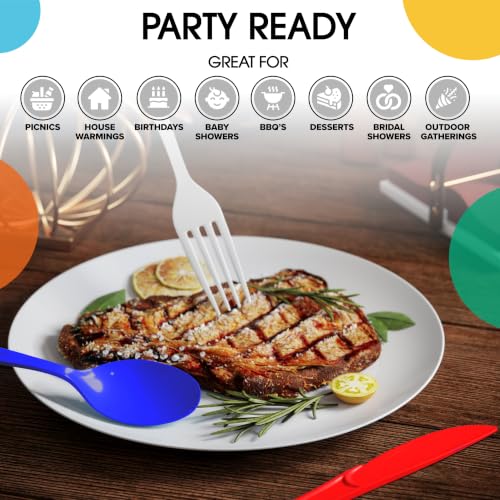 Red White Blue Patriotic Plastic Silverware Set 150 Pcs - Disposable Cutlery