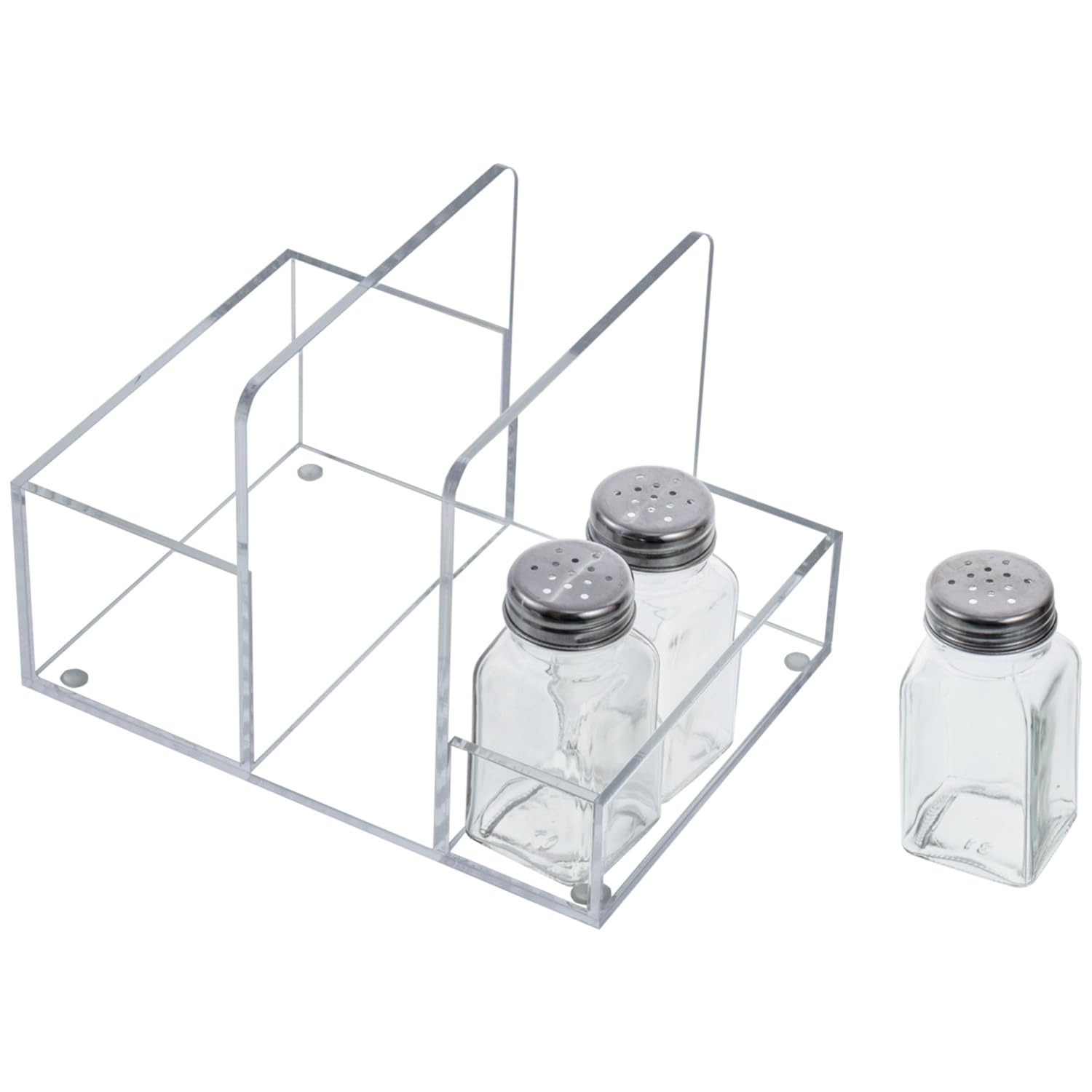 MyGift 2-in-1 Acrylic Napkin Holder with Salt and Pepper Shakers, Metal Vintage Scrollwork Dinner Table Paper Towel Condiment Holder with Rustic Solid Wood Base (Premium Clear Acrylic)