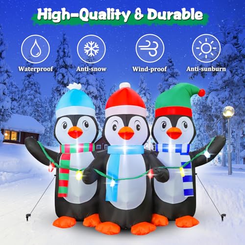 FunFanso 6 FT Christmas Inflatable Penguin Decoration with LED Lights – 3-Penguin Set