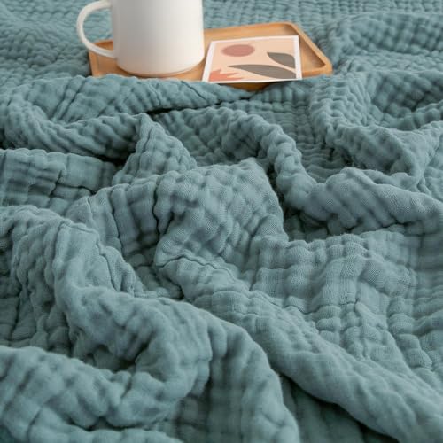 EMME 100% Cotton Muslin Throw Blanket - 4-Layer Soft Gauze (Teal, 50"x71")