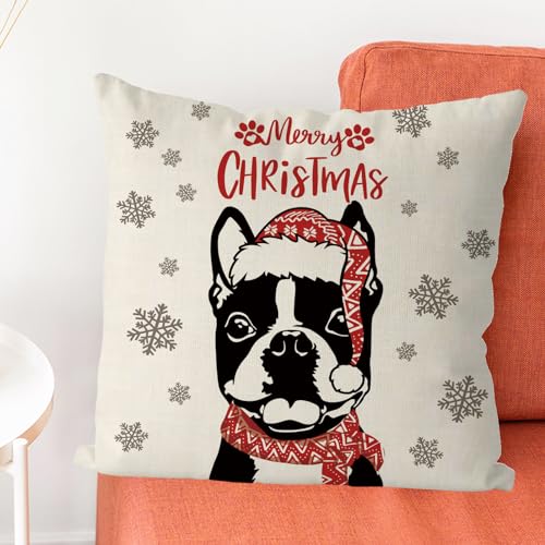 GAGEC Boston Terrier 18x18 Inch Christmas Pillow Covers, Xmas Dog Throw Pillowcase
