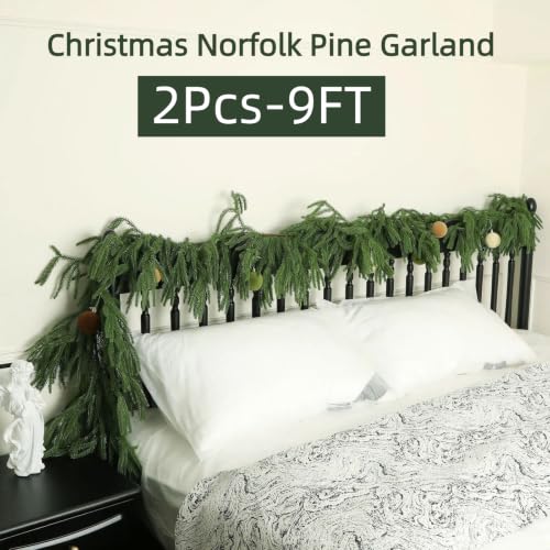 Tasruwat 9ft Norfolk Pine Garland - 2 Pack Extra Full Artificial Christmas Decor