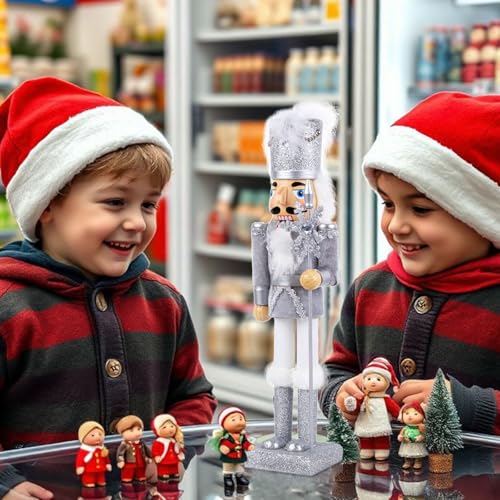 15-Inch Silver Glitter Christmas Nutcracker Figure for Holiday Decor