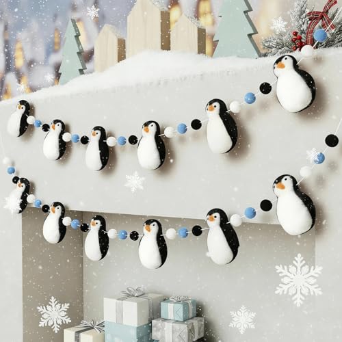 Breling Classic 2 Pack Penguin Felt Garlands - Winter Christmas Decorations