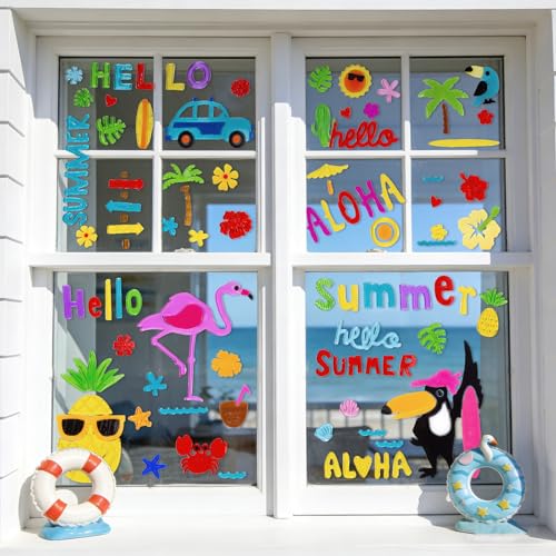 6-Pack Tropical Summer Window Clings – Reusable Gel Stickers for Glass
