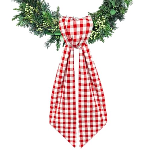 Red and White Buffalo Plaid Seersucker Wreath Sash for Front Door