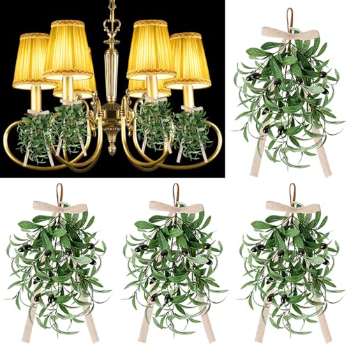 4-Piece Artificial Olive Teardrop Swags with Bows for Wall Sconce Decor