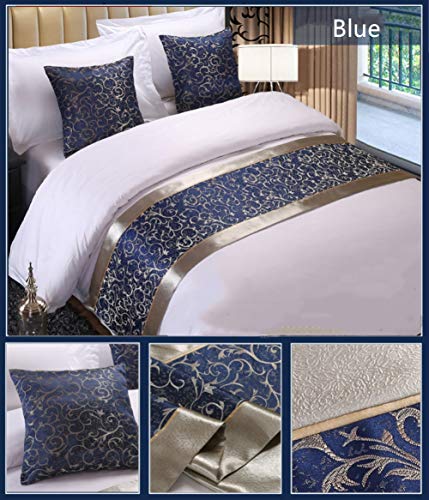 Twelve Blue Jacquard King Bed Runner - Decorative Hotel Bed Scarf