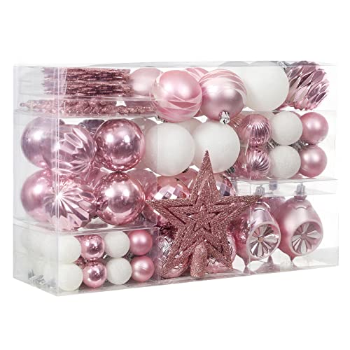 Baby Pink Christmas Ornaments Set 99pcs - Shatterproof Ball & Snowflake Decor for Tree, Home, Wedding