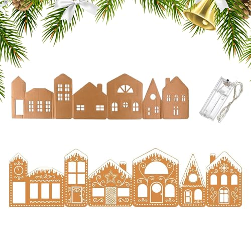 Foldable Christmas Gingerbread Village with LED String Lights - 39 x 9.8"