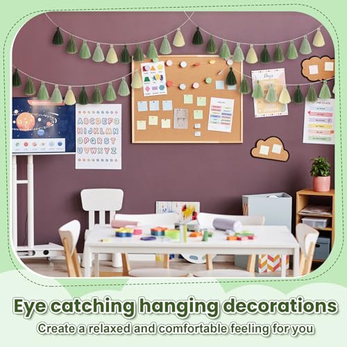4-Piece Sage Green Cotton Tassel Garland Boho Wall Decor Banners