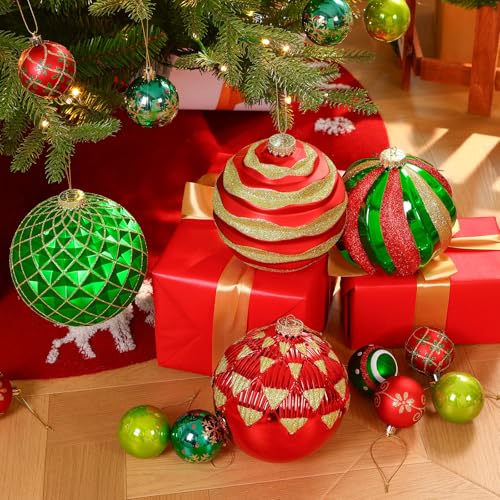 Alupssuc 6'' Christmas Ball Ornaments Set of 4 - Red, Green & Gold