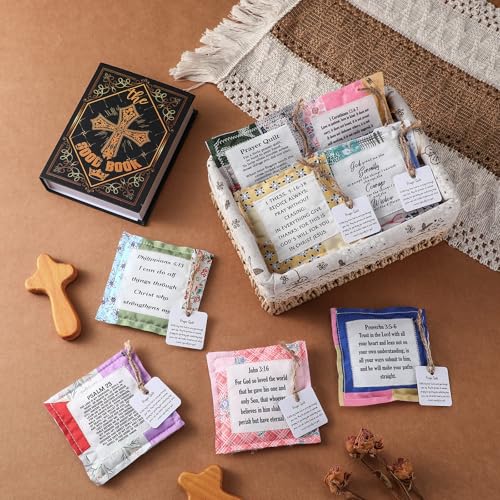 8 Pack Mini Prayer Quilts with Wooden Cross – Inspirational Gifts