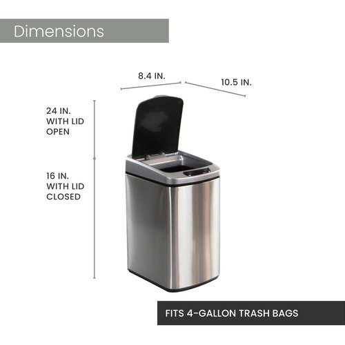 Hanover Home Hands-Free Trash Can with Fingerprint-Resistant Finish, Soft-Close Motion Sensor Lid, and Removable Bin for Bathroom and Bedroom - 3.2 Gallons (12 Liters) in Stainless Steel