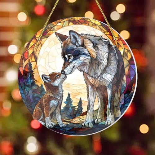 Wolf Cub Shatterproof Acrylic Wall Art - 8x8 Inch Stained Glass Decor