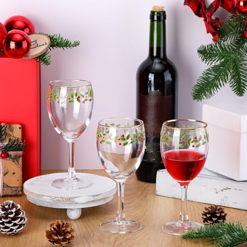 Nitial 6 Pcs Christmas Wine Glasses – Holly Berry 6.8 oz Stemmed Goblets (Variation: 6 / Holly Berry)