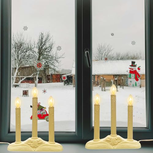 Romasaty Ivory 3 Lights Electric Window Candles, 3 C7 Clear Bulbs, Plug-In Christmas Candle Lamps