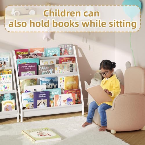 4-Tier Kids Bookshelf with Canvas Pockets and Sturdy Iron Frame